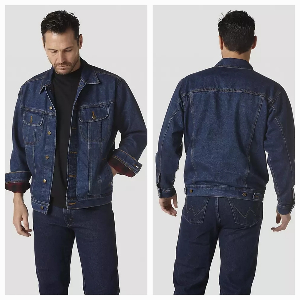 Wrangler Rugged Wear® Flannel Lined Denim Jacket Sz Medium EUC